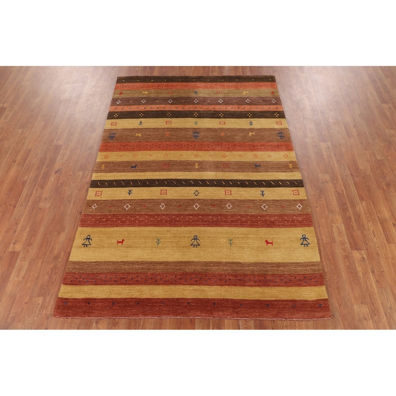 Striped Tribal Gabbeh Indian Area Rug Handmade Oriental Wool Carpet - 5'3"x 7'10"