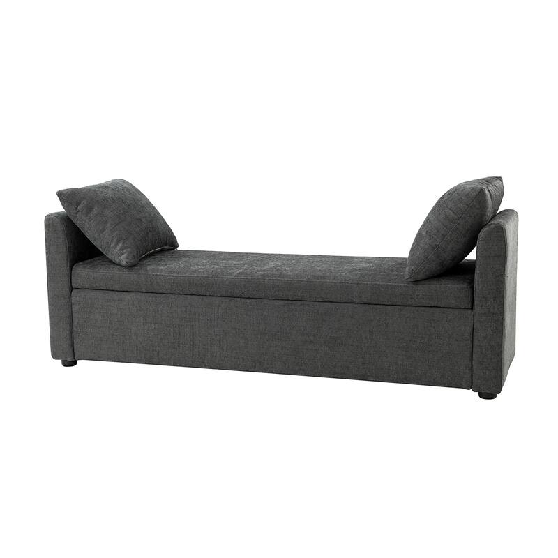 Franco Modern Upholstered Storage Bench with Two Throw Pillows and Thick Padded Cushion