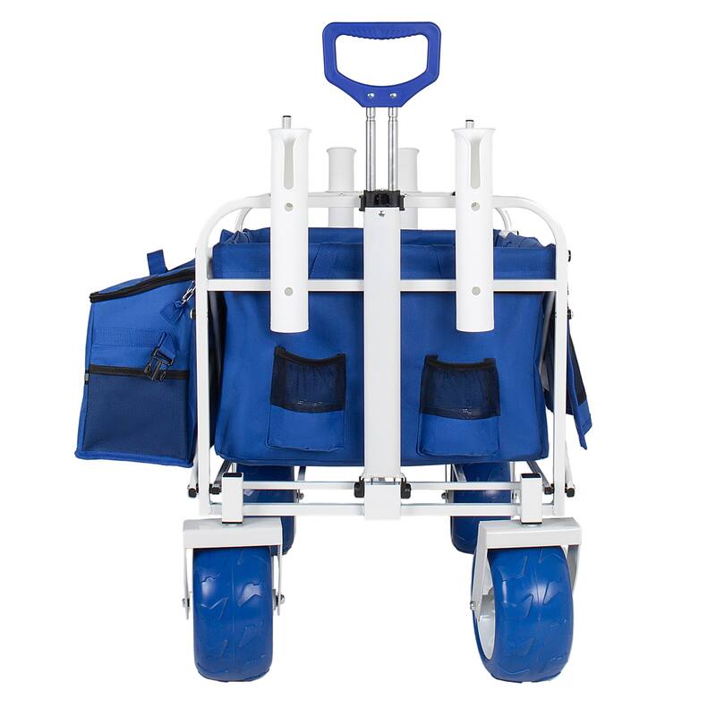 Beach Wagon Cart with Chair Racks & Fishing Rod Holders, 9" All-Terrain Wheels, Removable Cooler & Storage Bags