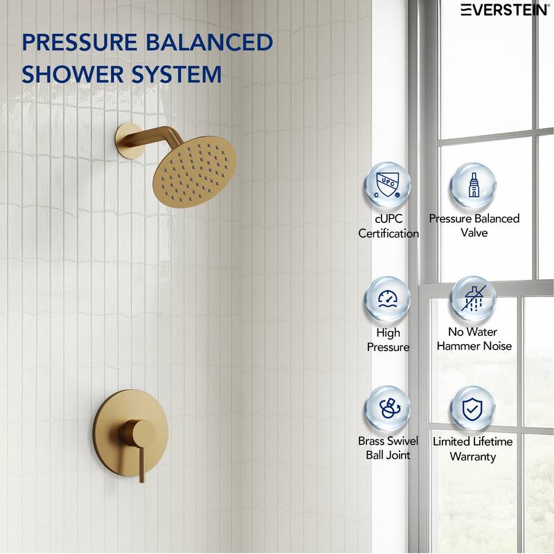 Single-Function Shower Faucet Stainless Steel Rain Shower Head with Pressure-Balanced Valve