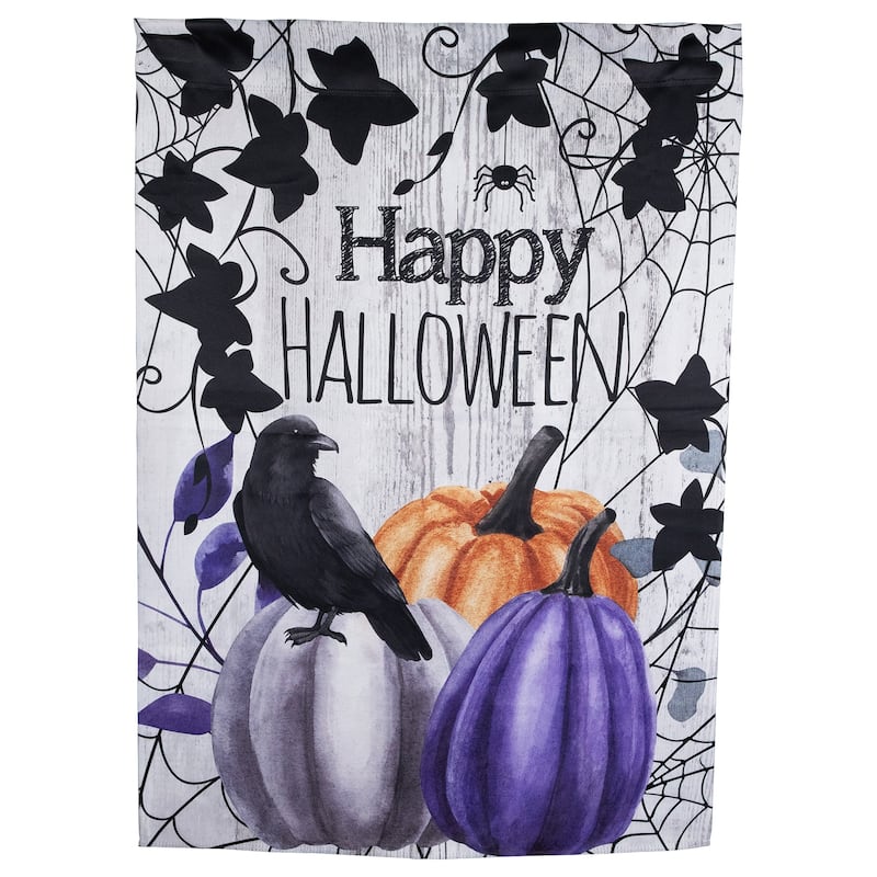 Pumpkins and Crow "Happy Halloween" Outdoor House Flag - 40" x 28"