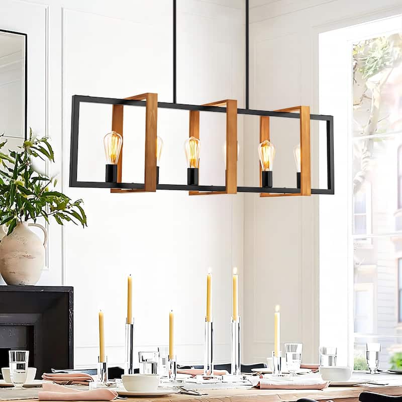 Black or Gold Farmhouse Rustic Kitchen Island Pendant Chandelier for Dining Room