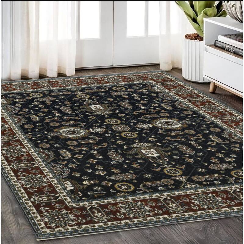 HomeRootsOriental Traditional Rectangle Area Rug - 92.52' X '62.99' X '0.47 - Rust