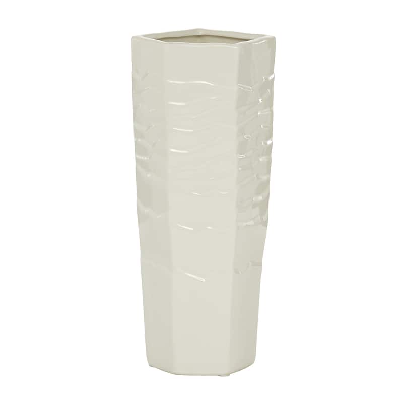 White Ceramic Textured Decorative Vase - 5 x 5 x 13