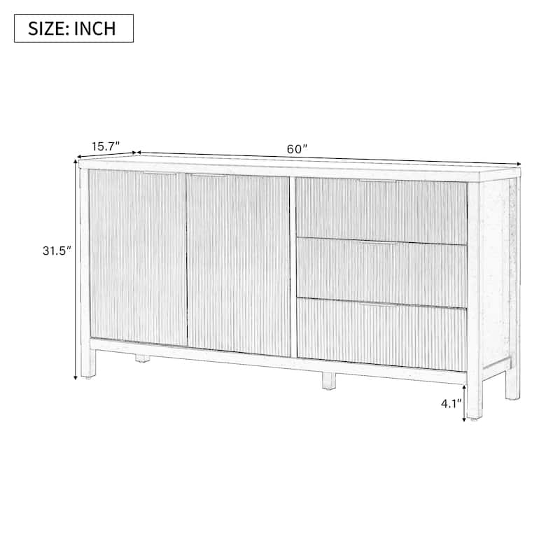 Roomfitters Minimalist Wave-Pattern Sideboard with Storage for Entryway, Hallway, Living Room