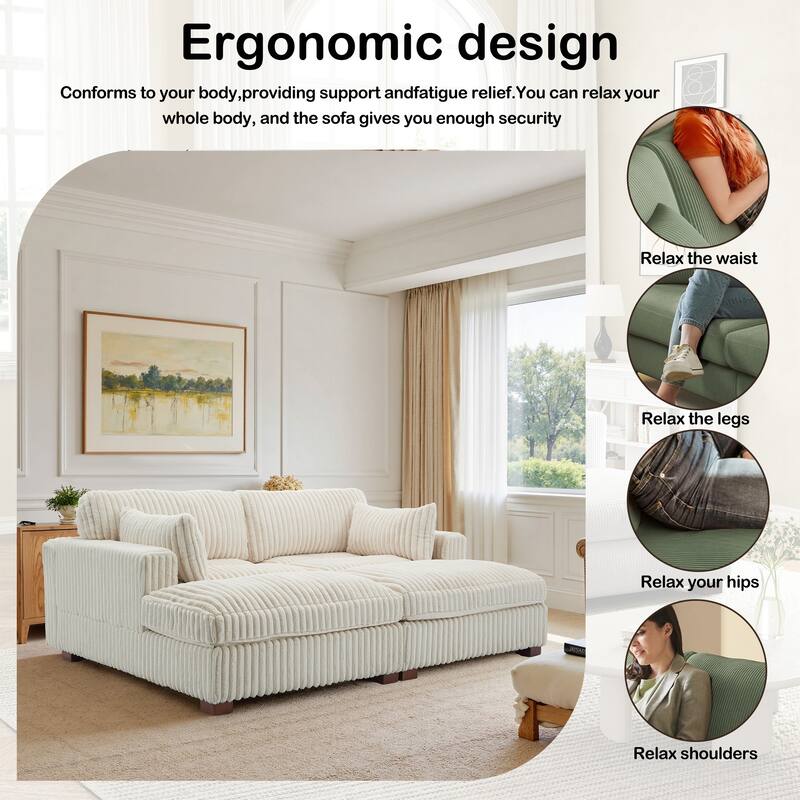 82" W Plush Corduroy Modular Sectional Sofa Chaise Lounge