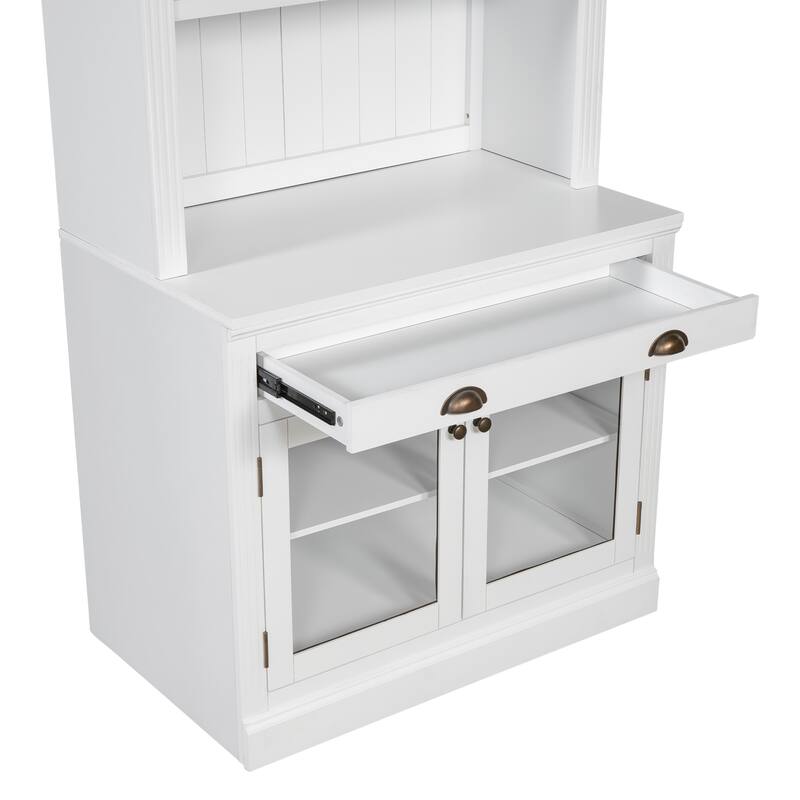 83.4" Large Bookshelf Suite with LED Lighting, 2-Piece Wood Storage Bookcase Set with Glass Doors, Drawers & Open Shelves