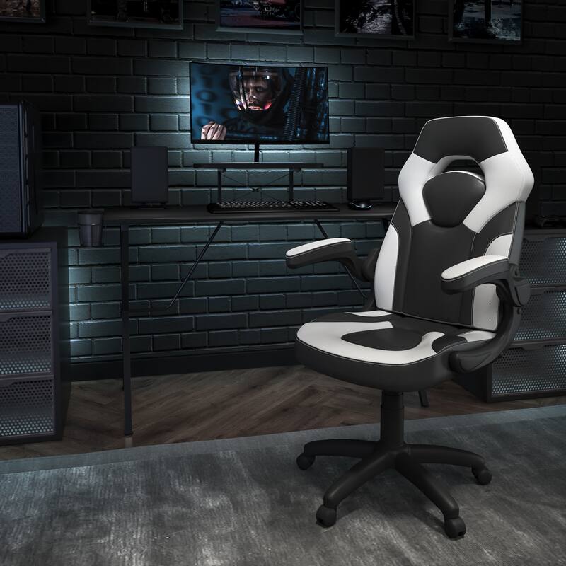 Gaming Desk & Chair Set with Cup Holder, Headphone Hook, and Monitor Stand - White
