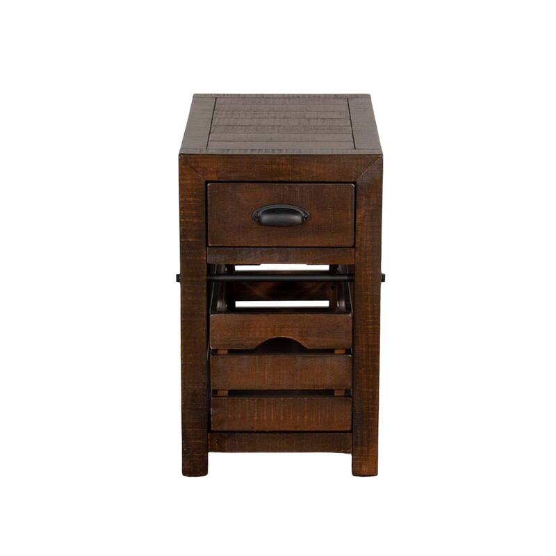 Flint Accent Chairside Table, 1 Drawer, Crate, 26 Inch Dark Brown Wood
