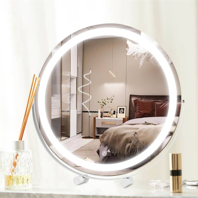 19-Inch Large Round Vanity Mirror with LED Halo Light