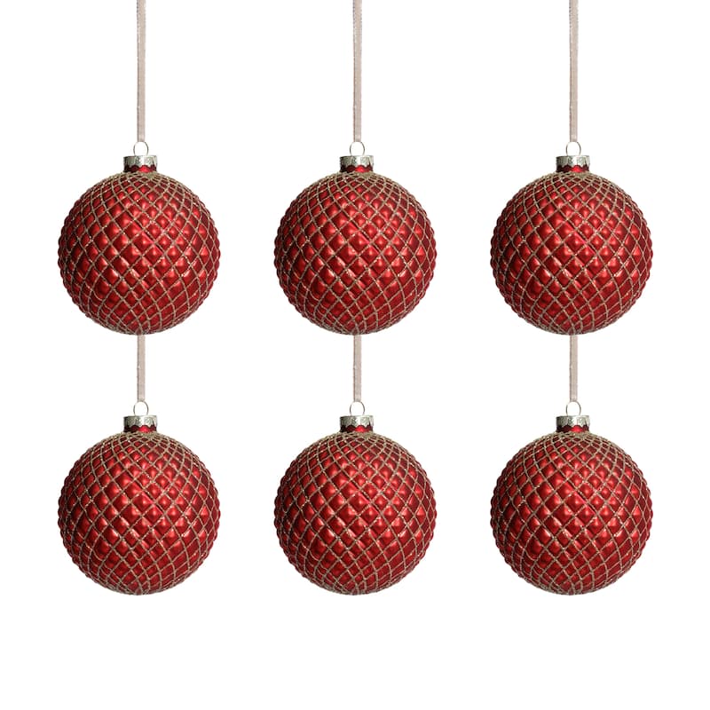 Metallic Matte Glass Ball Christmas Ornaments, Set of 6, 4"