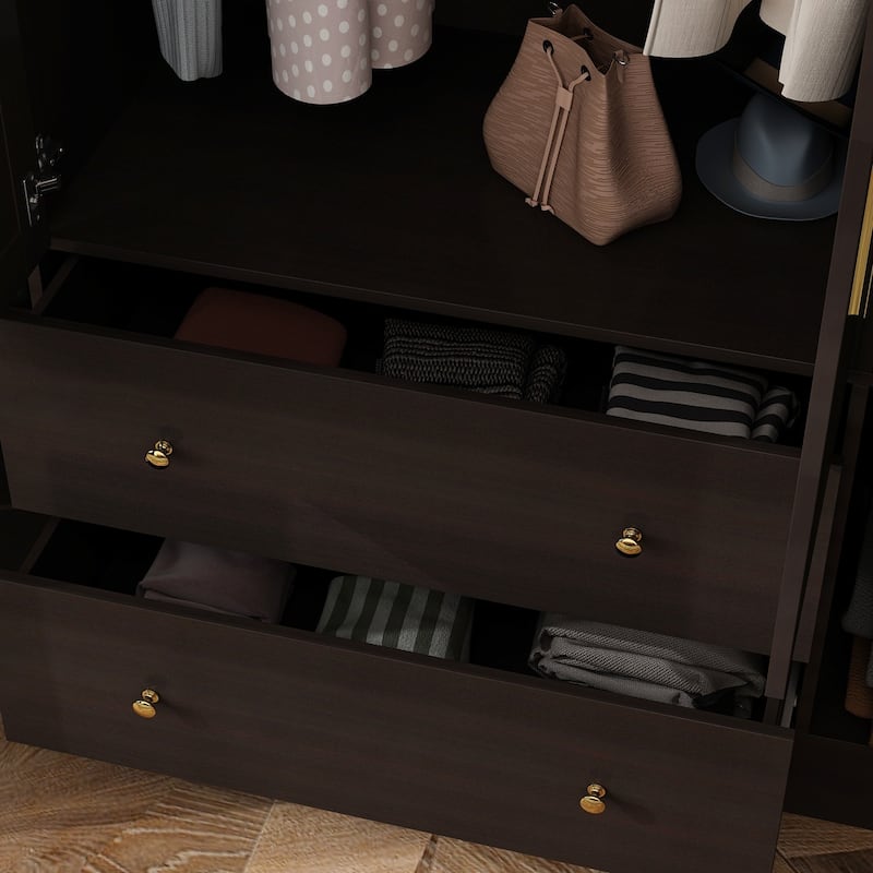 63"W Family Wardrobe/Armoire/Closet by Timechee with Mirror Doors