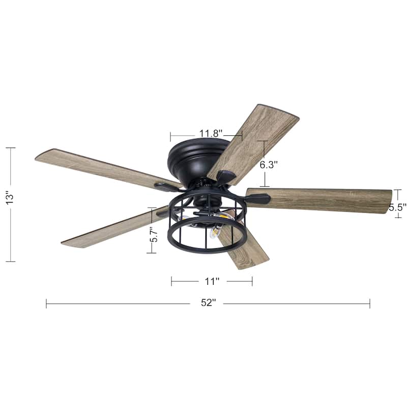 52-inch Indoor Matte Black Ceiling Fan with Light and Remote(5-blade)