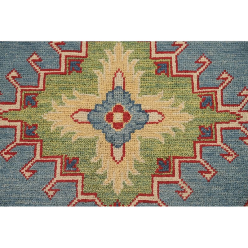 Blue Traditional / Geometric Kazak Area Rug Handmade Wool Carpet - 5'11" x 9'5"