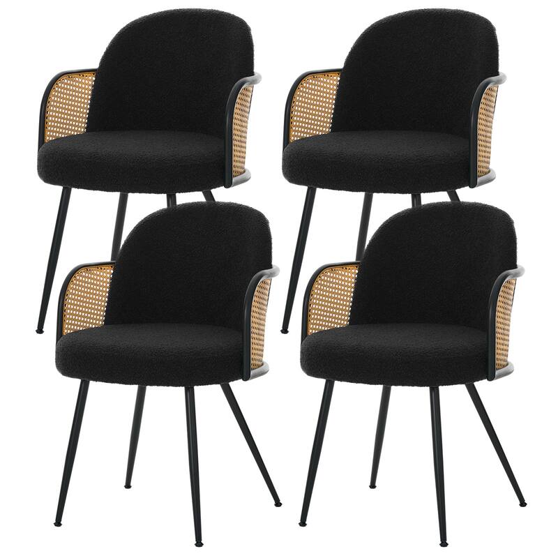 Upholstered Rattan Dining Chairs Set of 2, Arm Side Chair - 21.8" W x 24.2" D x 33" H