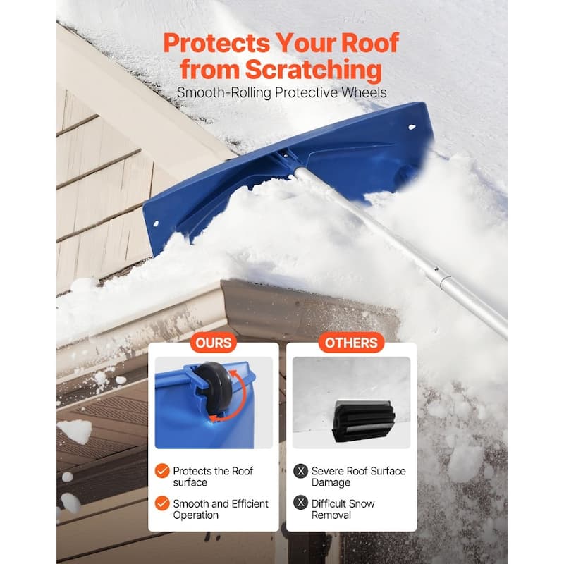 24-Inch Roof Snow Rake with Extendable Aluminum Handle for Efficient Snow Removal - 46.46”-218.50” x 23.62” x 6.10”