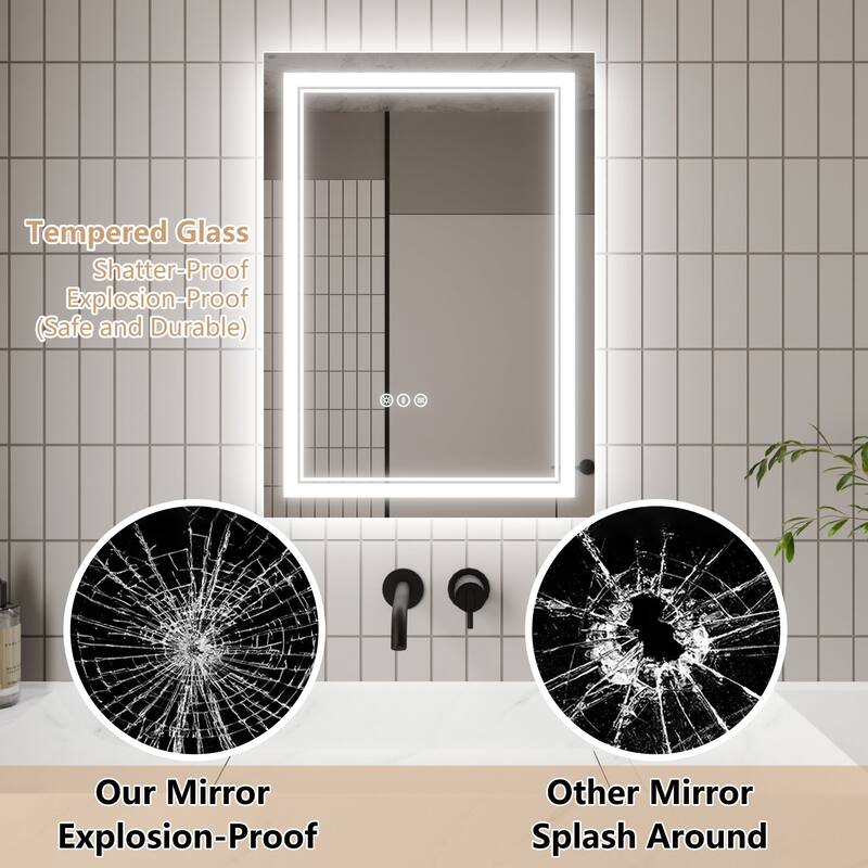 Rectangle Frameless Anti-Fog Wall Mounted LED Light Bathroom Vanity Mirror