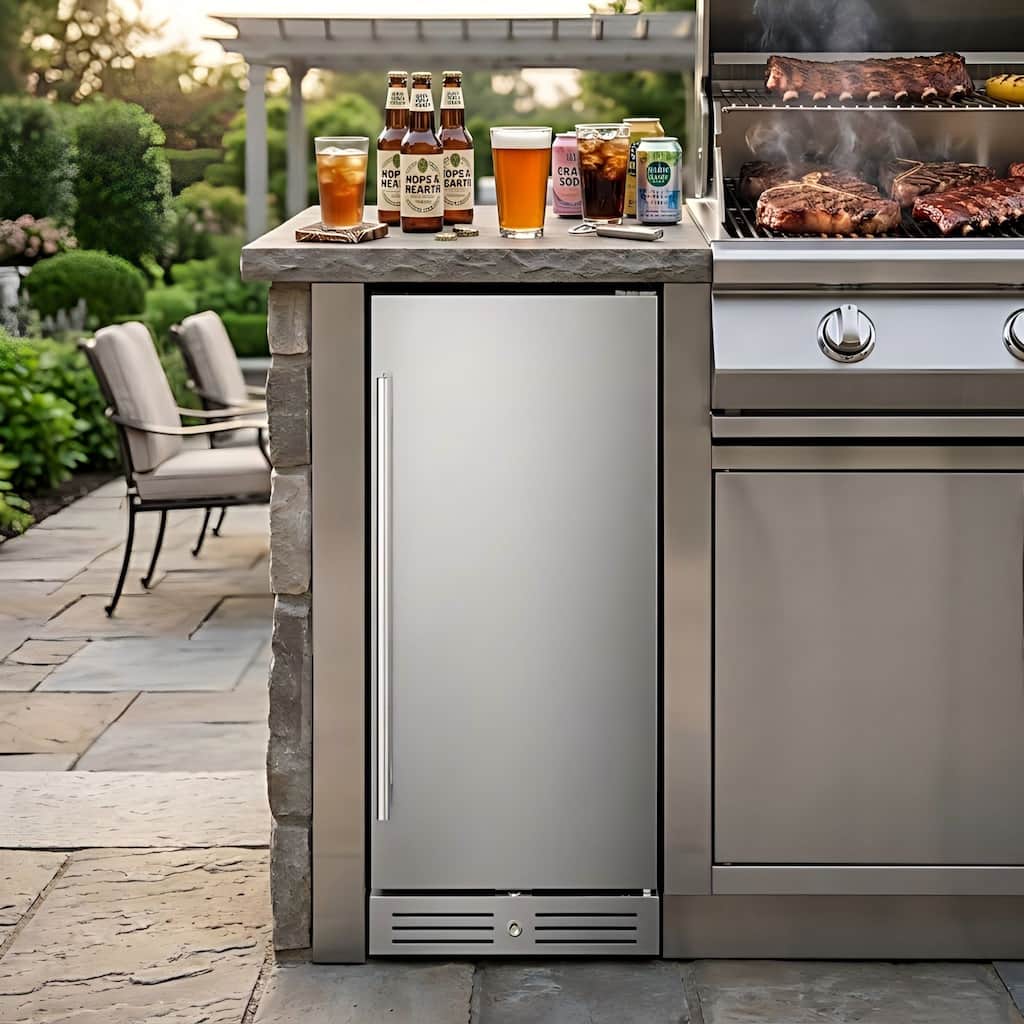 Yeego 14.8 Inch Outdoor/ Indoor Beverage Refrigerator, Stainless Steel Built In/ Freestanding Fridge
