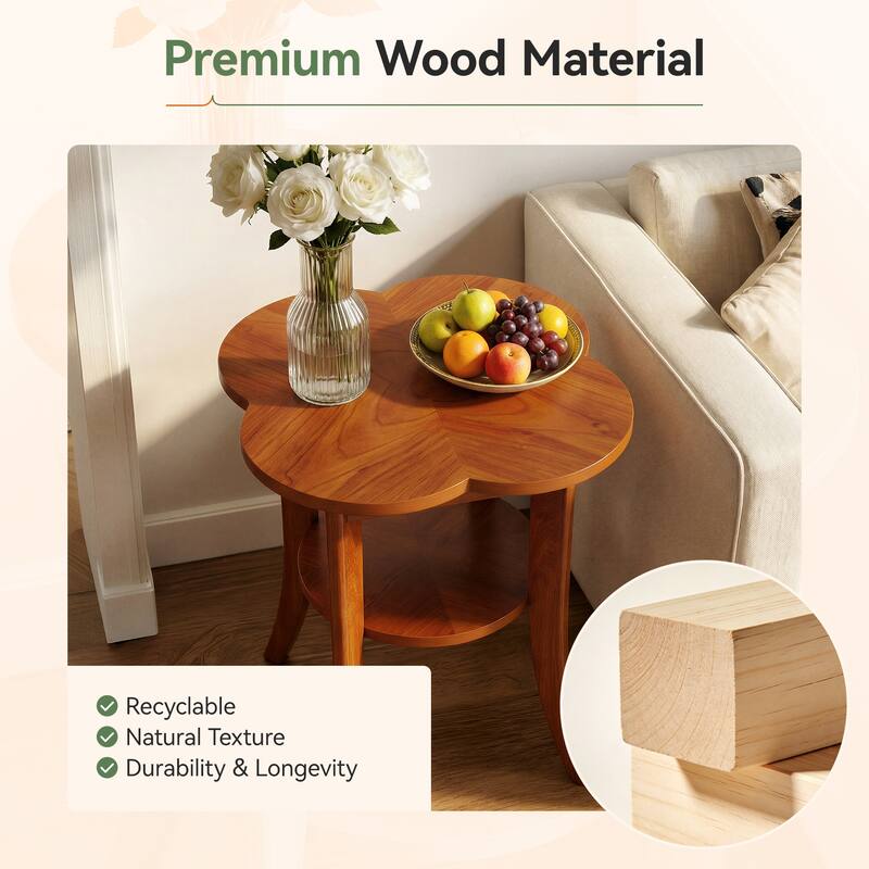 Solid Wood End Table for Living Room, 2 Tier Couch Side Table with Storage Shelf, Nightstand for Living Room / Bedroom