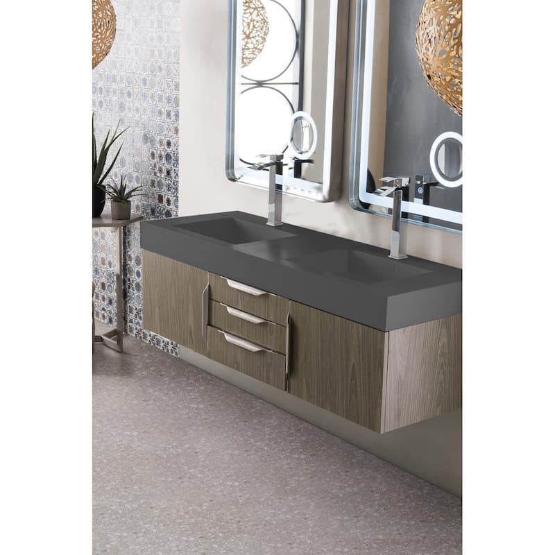 James Martin Vanities Mercer Island 59" Double Vanity, Ash Gray with Brushed Nickel Hardware