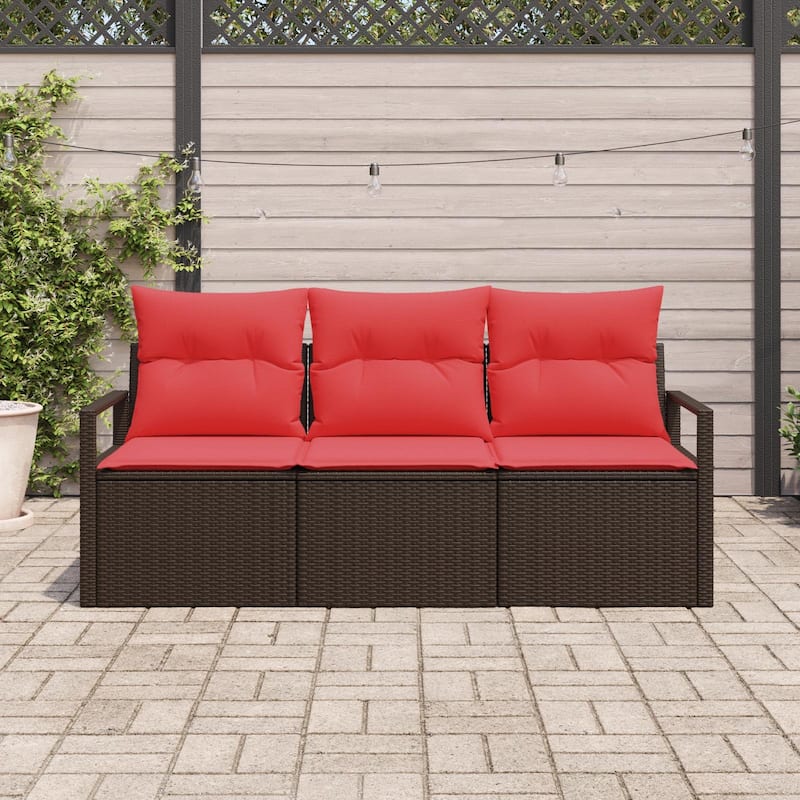 vidaXL 3 Garden Sofa Set with Cushions Black/Brown/Grey Poly Rattan - 68.9 x 24.4 x 27.2