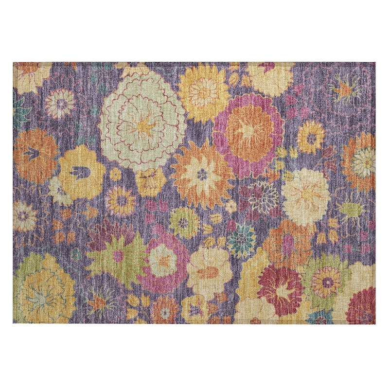 Machine Washable Indoor/ Outdoor Modern Floral Chantille Rug