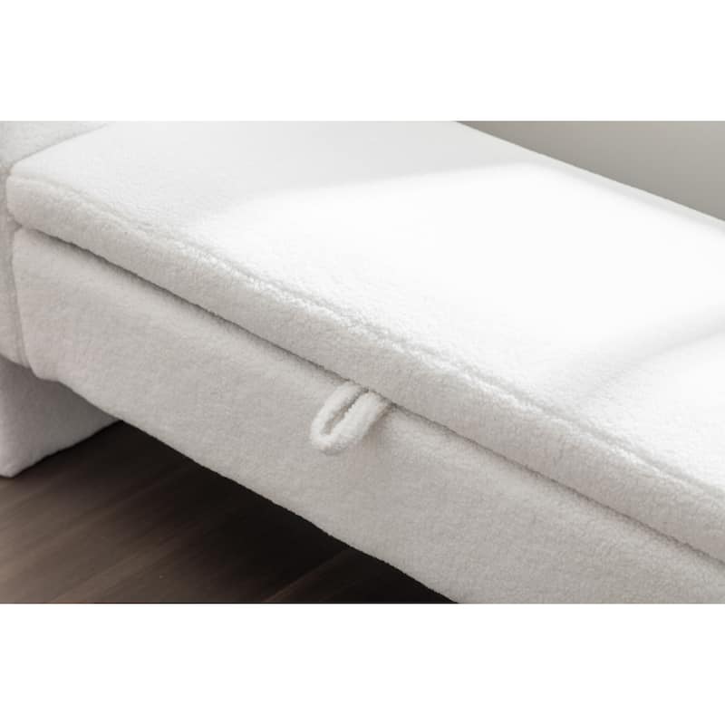 53" Storage Bench, Teddy Fabric Entryway Bench Upholstered Ottoman Bench with Gold Metal Trim Strip for Bedroom