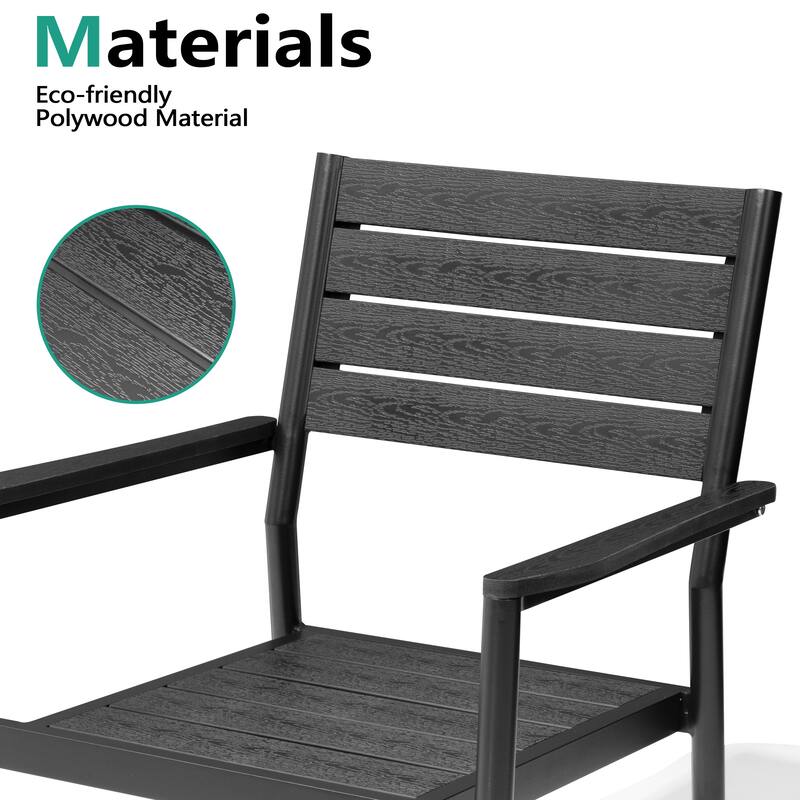 9-Piece Outdoor Patio Dining Set Wood Like Table Top Aluminum Rectangular Umbrella Hole Table with Stackable Dining Chairs