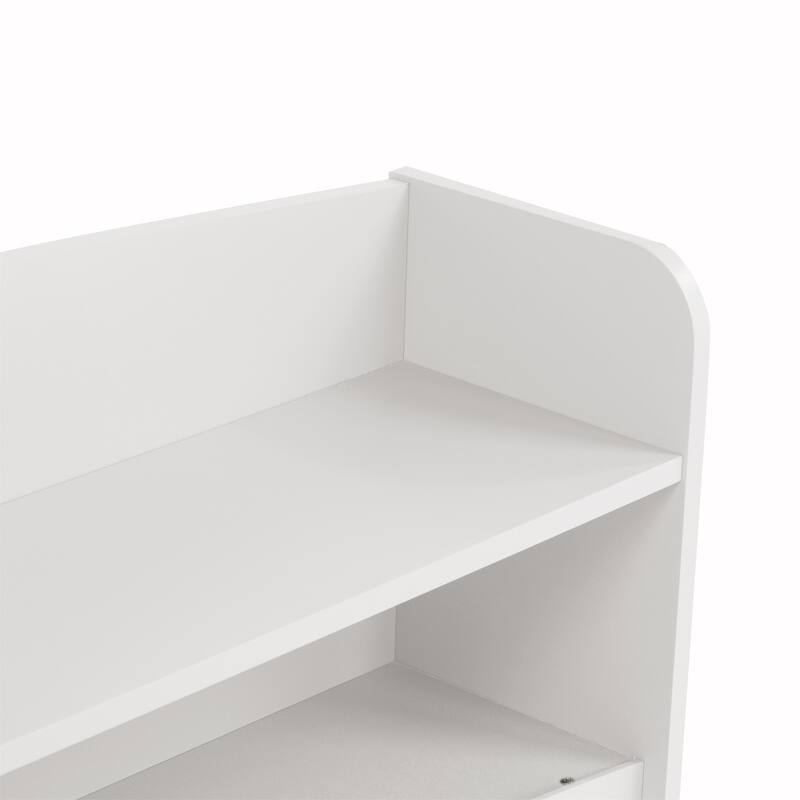 Full Size Pine Bed w/ Bookcase Headboard ,LED Sensor Light, Guardrails