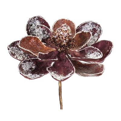 2 Piece Set Glittered Magnolia Artificial Christmas Stems 19"