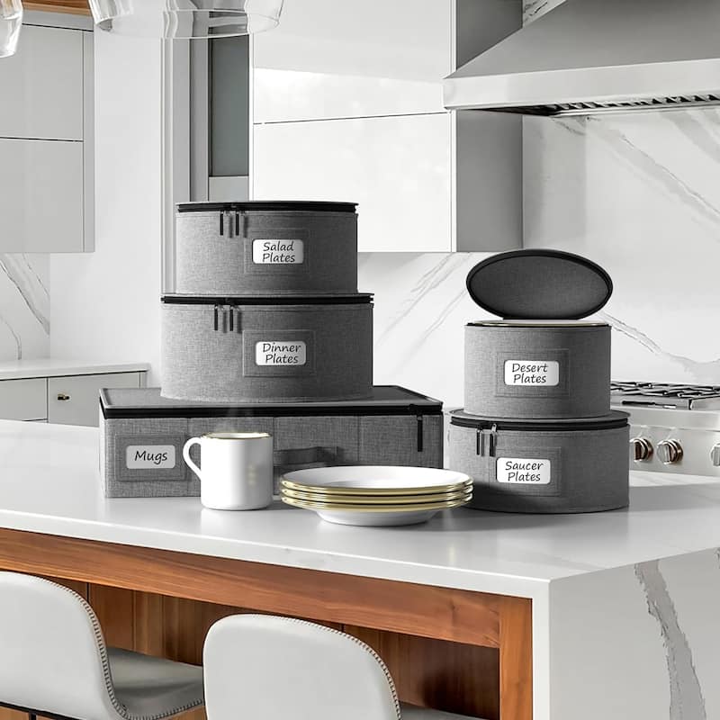 5-Piece China Dinnerware Storage Set - Grey