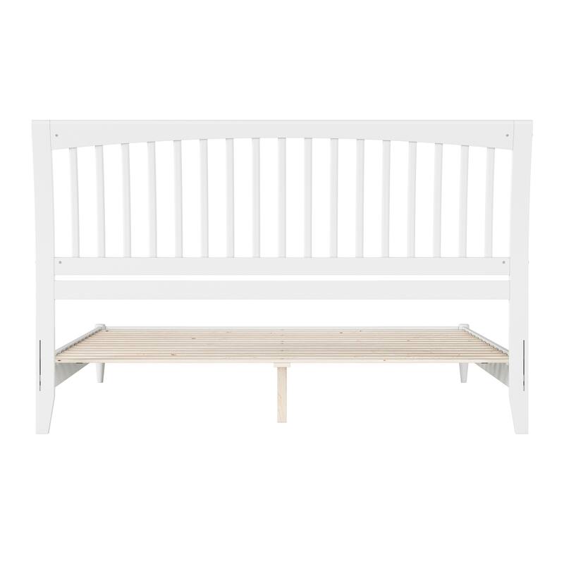 King Size Wood Platform Bed - Low Profile Sleigh Bed Frame - Modern Bedroom Furniture in White
