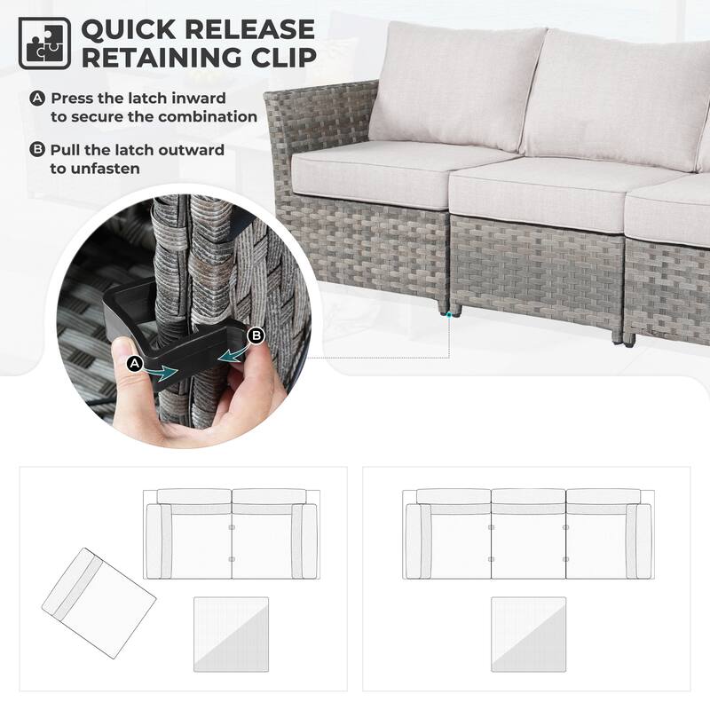 HOOOWOOO 10-piece Outdoor Furniture Rattan Sectional Set with Fire Pit Table.
