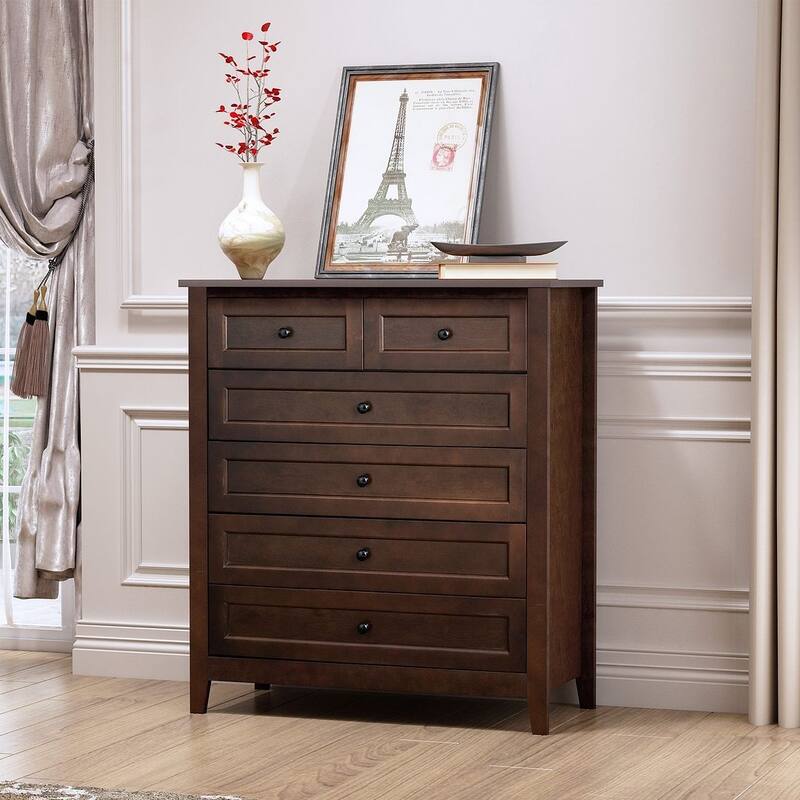 Modern Solid Wood Drawer Dresser with Retro Round Handles