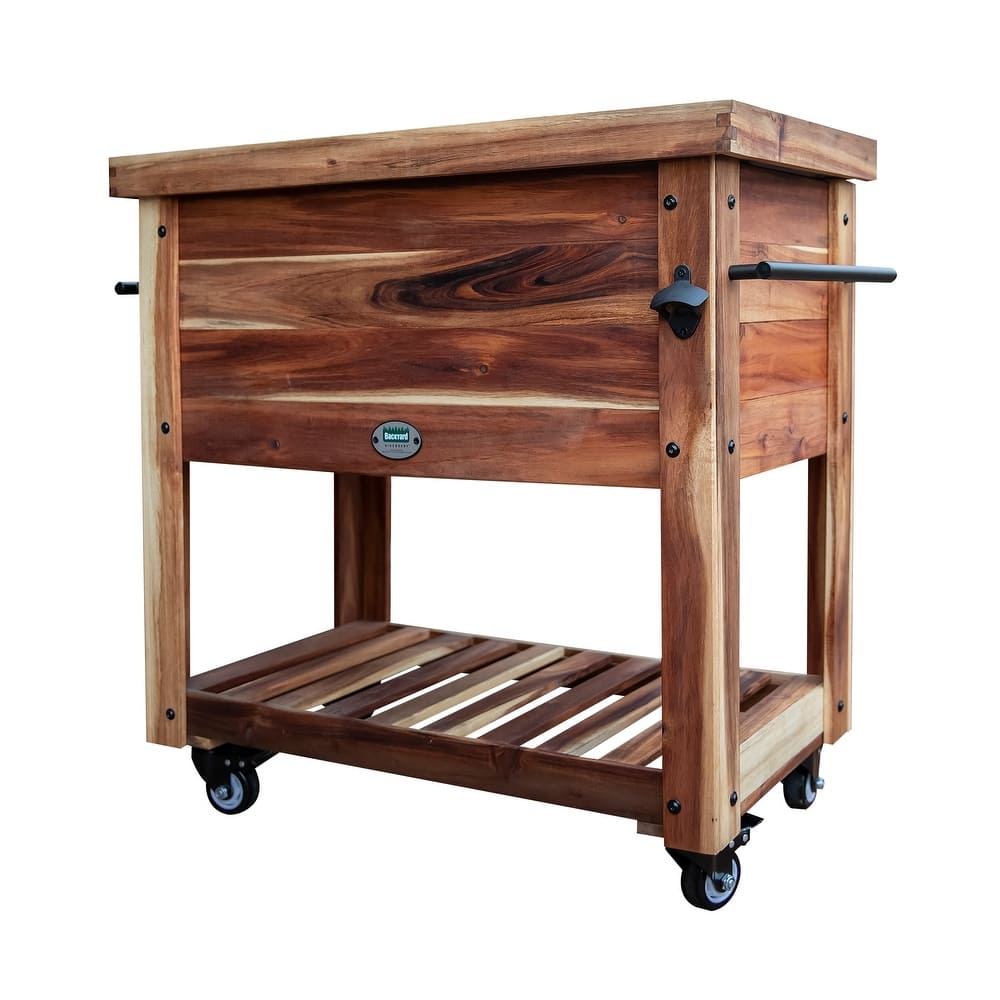 Backyard Discovery 100-Qt Acacia Wood Patio Bar Cart Beverage Cooler - 3'1" x 1'7"