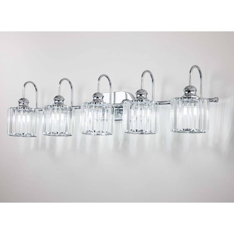 5-light Vintage Luxury Modern Dimmable Linear Crystal Bathroom Vanity Light Wall Light
