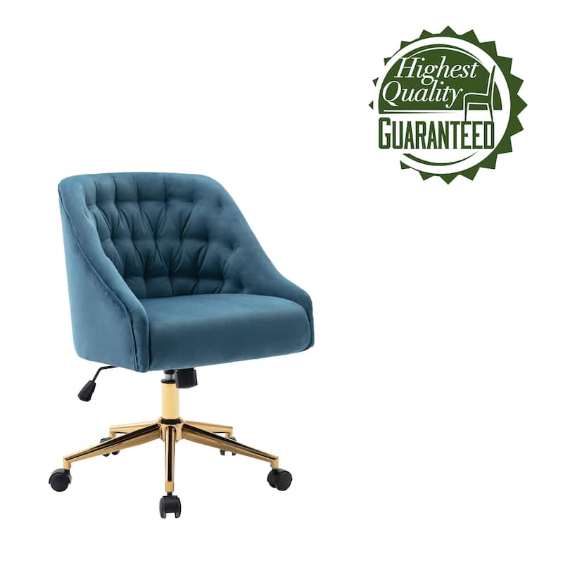 Porthos Home Hattie Tufted Velvet Office Chair, Gold Base With Wheels