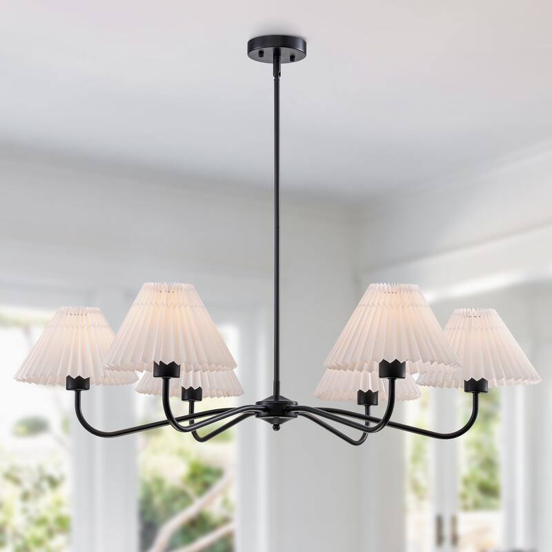 Starsky 6-Light Chandelier with Pleated Fabric Shades Handmade Black & Gold for Dining Room, Kitchen, Living Room and Foyer - Black