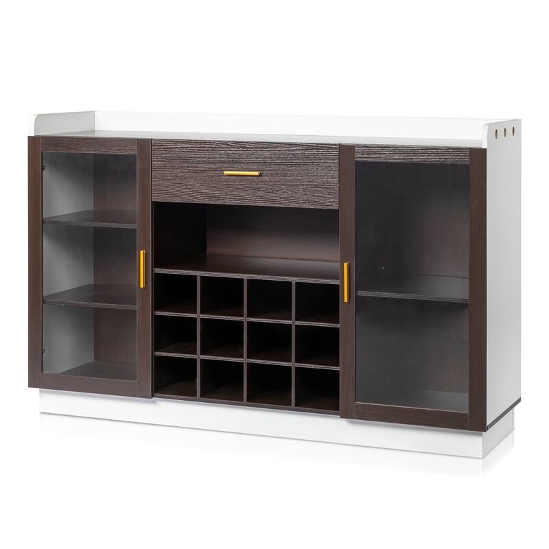 Stylish Sideboard with Wine Rack Glass Doors and Storage Drawer for Dining Room - 55.12" x 15.75" x 35.43"