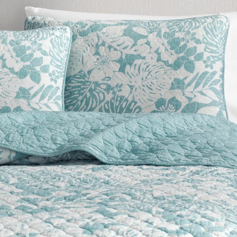 Tommy Bahama Laguna Beach Blue Cotton Reversible Quilt Set