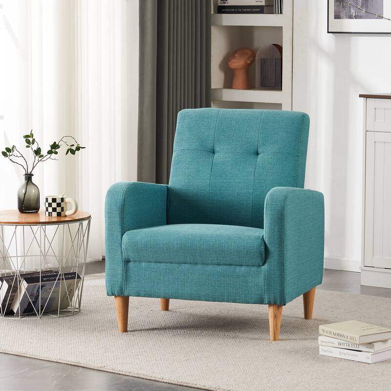 Set of 1 Fabric Upholstered Tufted Back Armchair with Natural Colored Legs