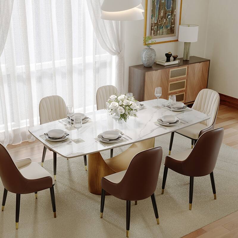 63"-94" Hobart Modern Dining Table with Rectangular Sintered Stone Tabletop and Carbon Steel Leg for 4-10
