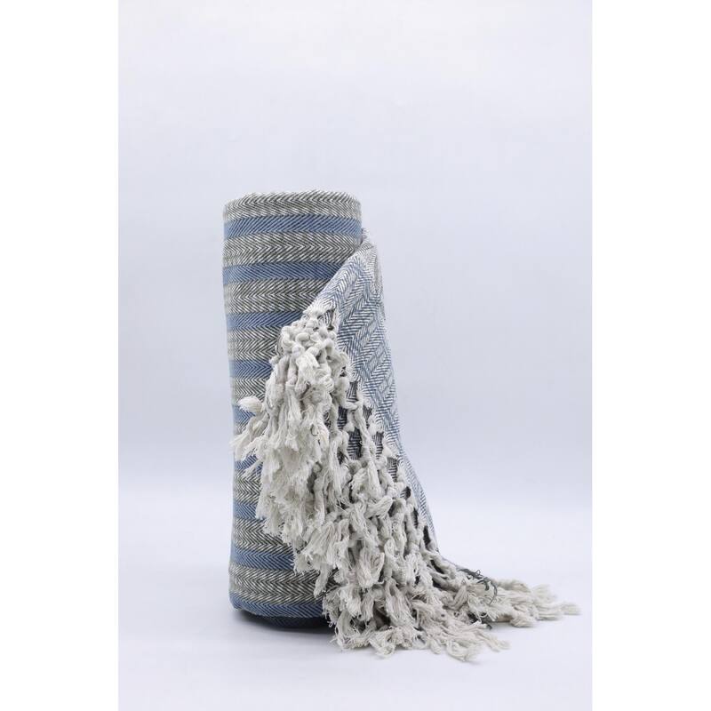 Fabdivine Choco Chips Handwoven 100% Cotton Throw Blanket - Floral Block Print Decorative Sofa & Bed Throw with Fringe, 90"x54"