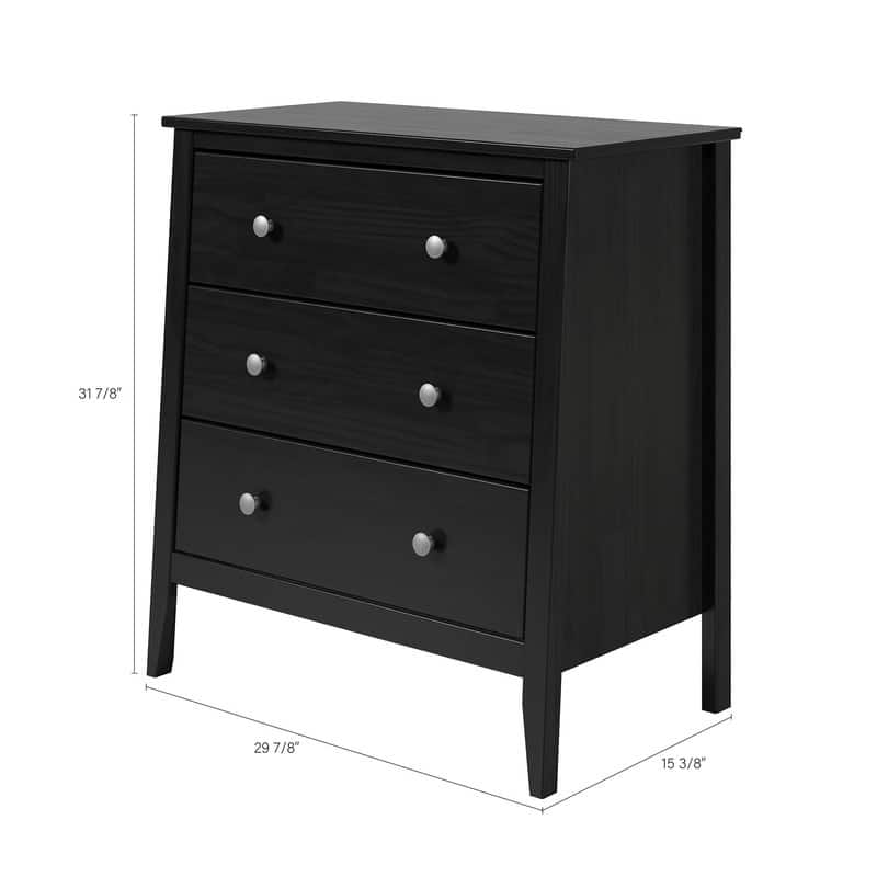 Jela Solid Wood 3 Drawer Dresser - Black