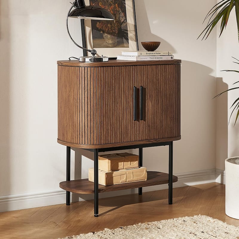 mopio Quin Storage Cabinet, Tambour Fluted Entryway Accent Sofa Tables - Walnut