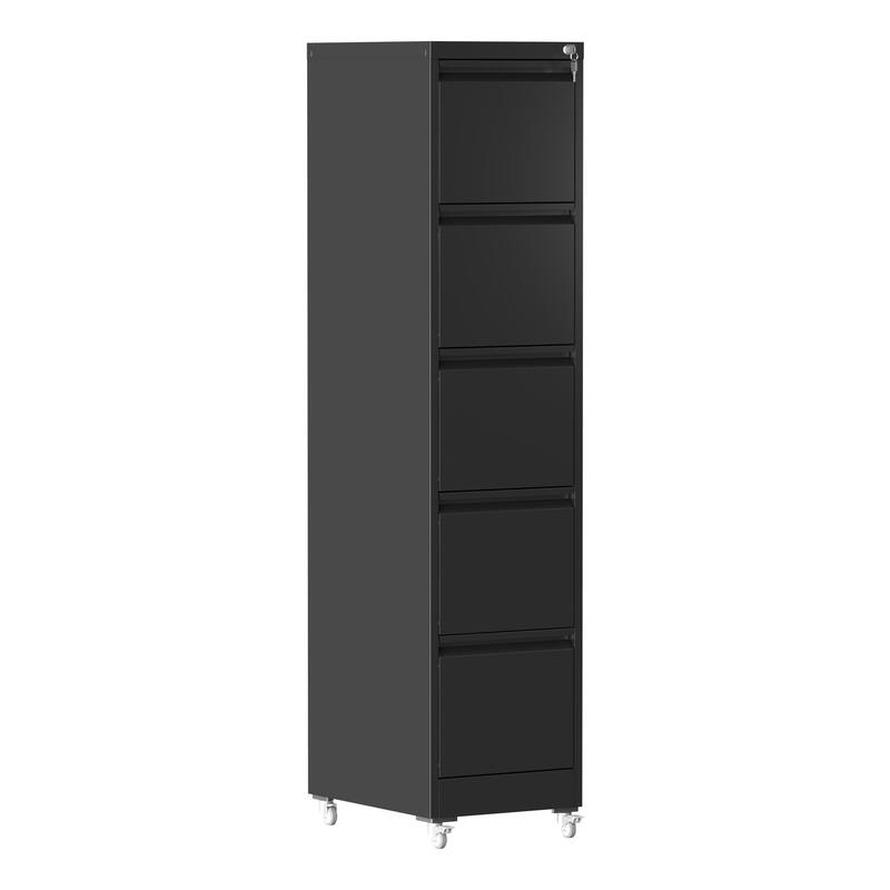 Metal Lockable File Cabinet with 5 Drawer and Wheels for Home Office