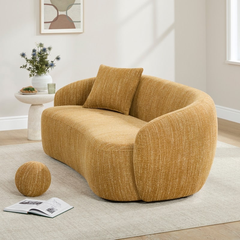 Spruce & Spring 89'' Boucle Upholstered Hugger Curved Sofa