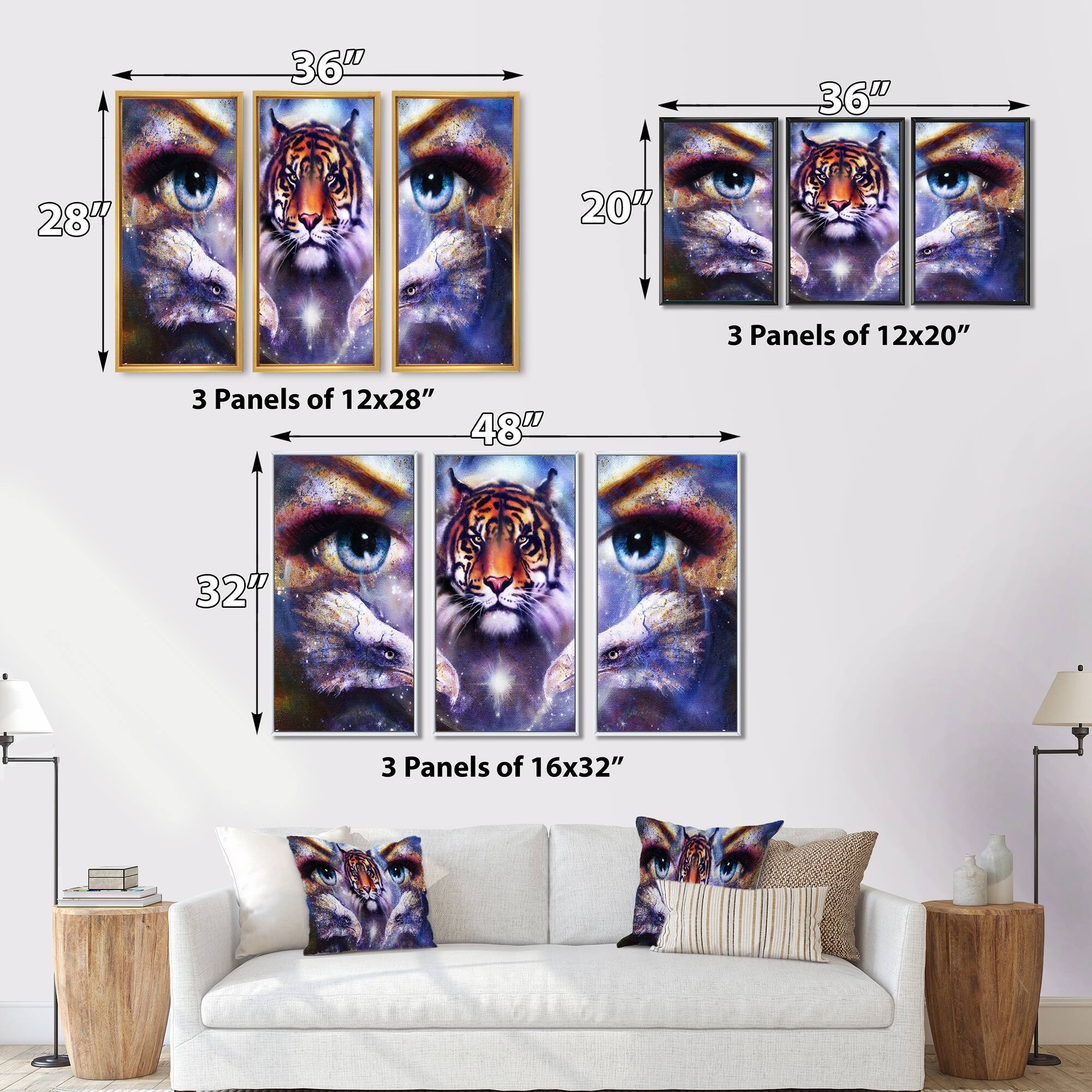 Designart "Tiger with Woman Eyes" Animal Framed Canvas Wall Art Print