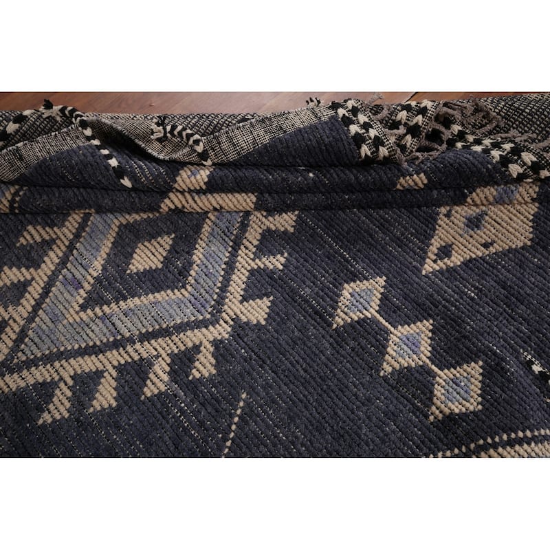Geometric Blue Moroccan Oriental Area Rug Hand-Knotted Wool Carpet - 7'9" x 12'9"