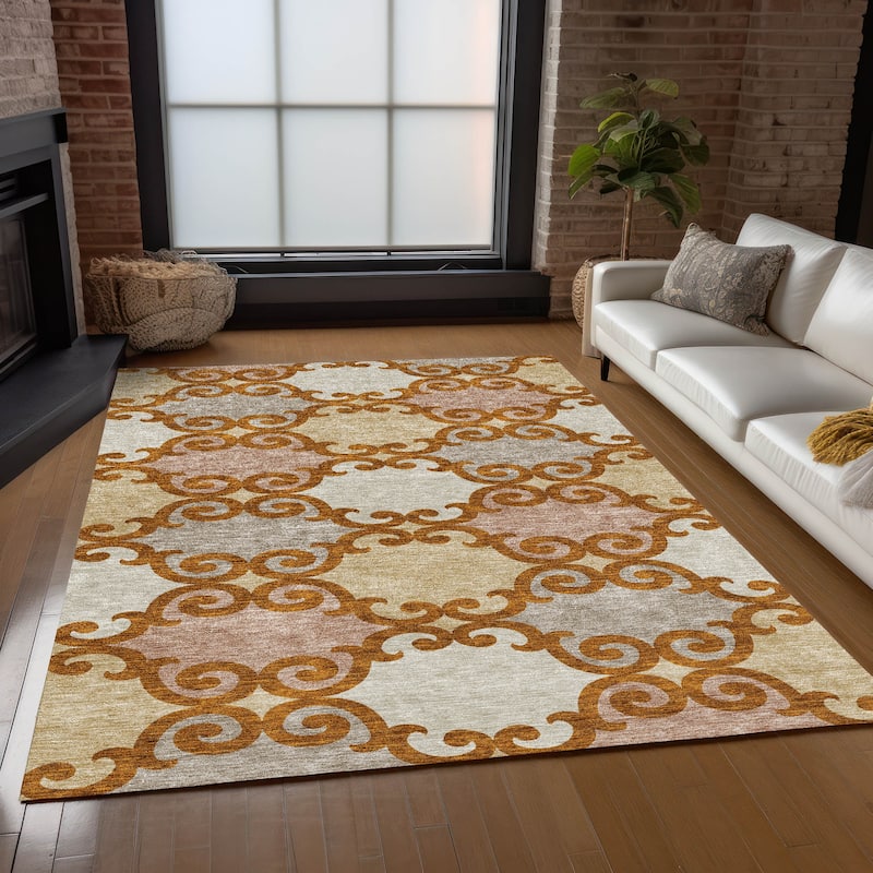 Machine Washable Indoor/ Outdoor Chantille Scroll Rug